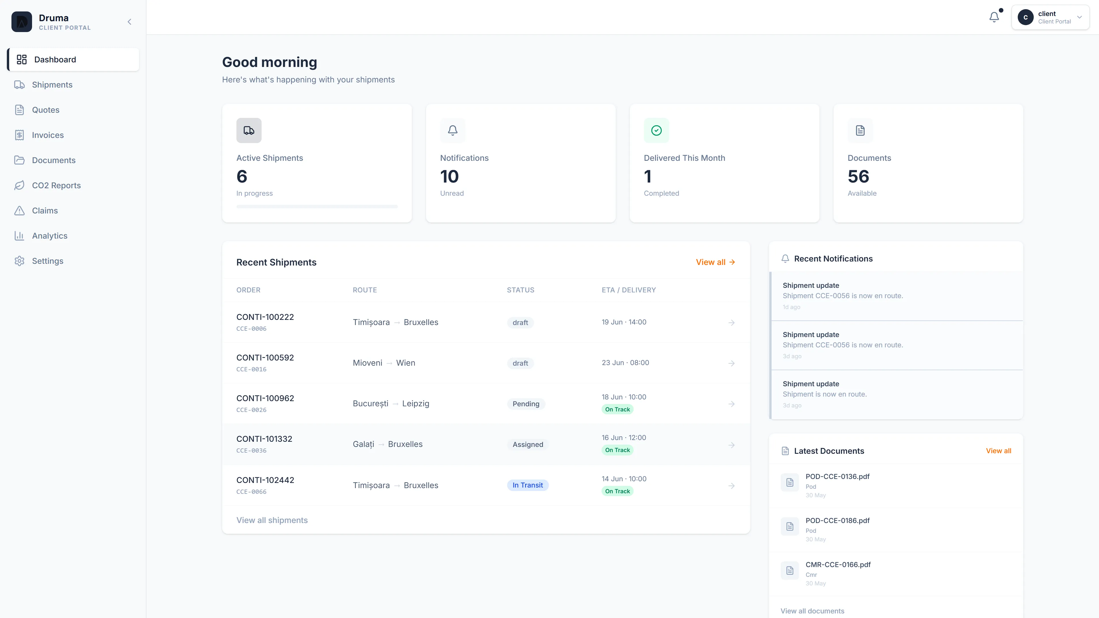 Druma client portal dashboard